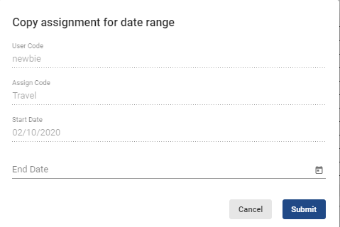 screenshot of copy assignment for date range box